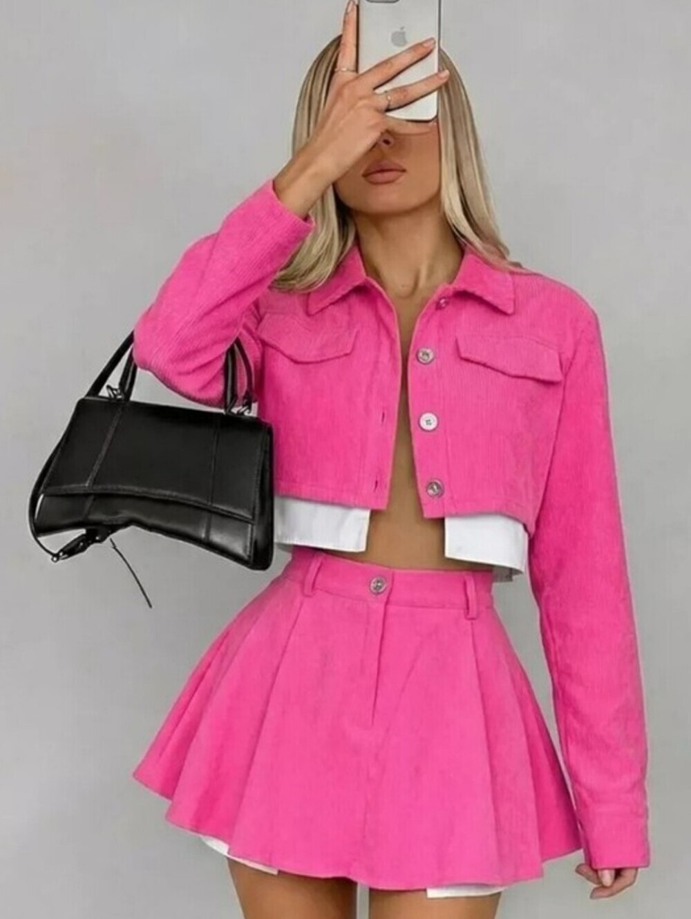 Button Up Cropped Jacket and Mini Skirt Set
